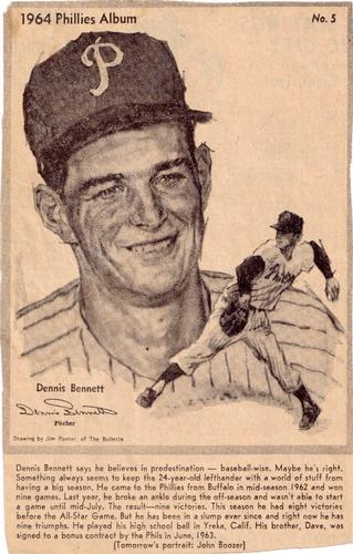 1964 Philadelphia Bulletin Philadelphia Phillies Album (Newsprint Version) #5 Dennis Bennett Front
