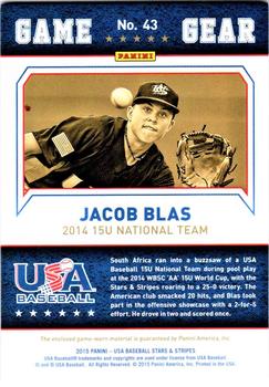 2015 Panini USA Baseball Stars & Stripes - Game Gear Materials #43 Jacob Blas Back