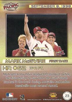 1998 Pacific Home Run History #23 Mark McGwire Back