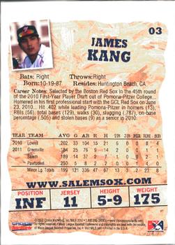 2012 Choice Salem Red Sox #03 James Kang Back