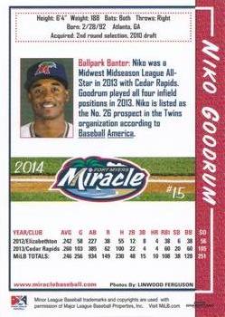 2014 Grandstand Fort Myers Miracle #NNO Niko Goodrum Back