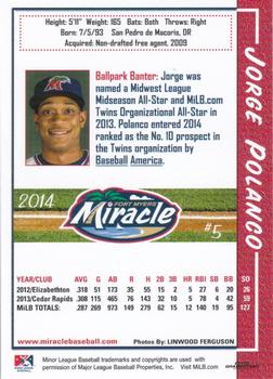 2014 Grandstand Fort Myers Miracle #NNO Jorge Polanco Back