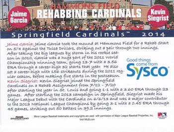 2014 Grandstand Springfield Cardinals SGA #NNO Rehabbing Cardinals (Kevin Siegrist / Jaime Garcia) Back