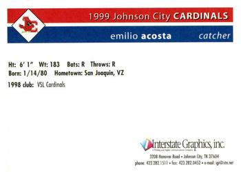 1999 Johnson City Cardinals #NNO Emilio Acosta Back