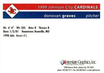1999 Johnson City Cardinals #NNO Donovan Graves Back