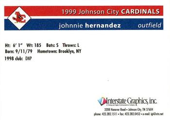 1999 Johnson City Cardinals #NNO Johnnie Hernandez Back