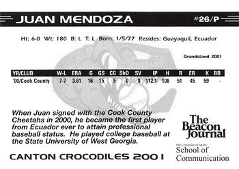 2001 Grandstand Canton Crocodiles #NNO Juan Mendoza Back