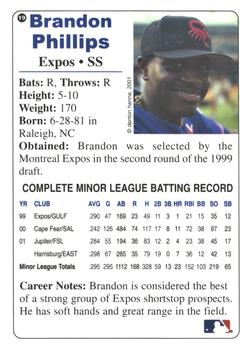 2001 Arizona Fall League Prospects #19 Brandon Phillips Back