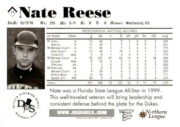 2001 Warning Track Duluth-Superior Dukes #14 Nate Reese Back