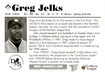 2001 Warning Track Duluth-Superior Dukes #23 Greg Jelks Back
