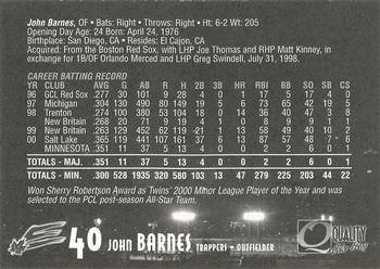 2001 Edmonton Trappers #NNO John Barnes Back