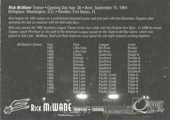 2001 Edmonton Trappers #NNO Rick McWane Back