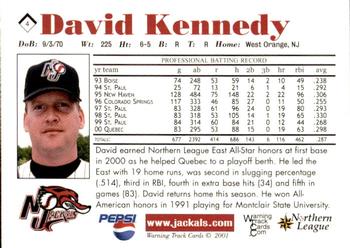 2001 Warning Track New Jersey Jackals #4 David Kennedy Back