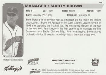 2003 Choice Buffalo Bisons #27 Marty Brown Back