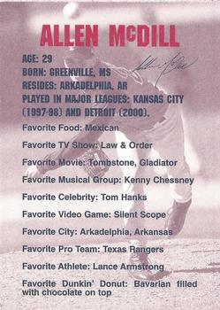 2001 Dunkin' Donuts Pawtucket Red Sox #NNO Allen McDill Back