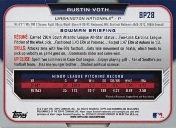 2015 Bowman - Prospects Silver Ice #BP28 Austin Voth Back