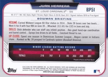 2015 Bowman - Prospects Silver Ice #BP51 Juan Herrera Back