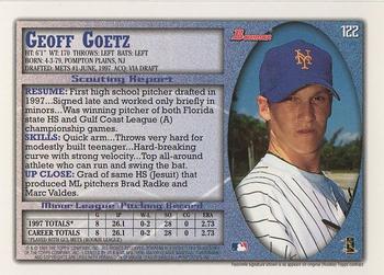 1998 Bowman #122 Geoff Goetz Back
