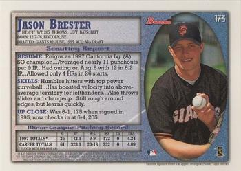 1998 Bowman #173 Jason Brester Back
