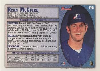 1998 Bowman #196 Ryan McGuire Back