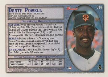 1998 Bowman #214 Dante Powell Back