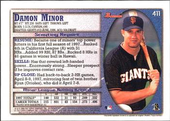 1998 Bowman #411 Damon Minor Back