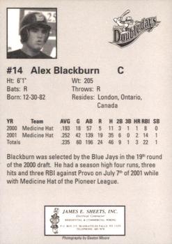 2002 Auburn Doubledays #NNO Alex Blackburn Back