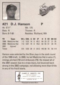 2002 Auburn Doubledays #NNO D.J. Hanson Back