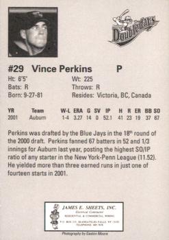 2002 Auburn Doubledays #NNO Vince Perkins Back