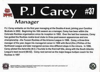 2002 Carolina Mudcats #37 P.J. Carey Back