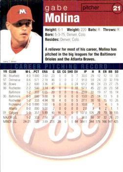 2002 Post Memphis Redbirds #21 Gabe Molina Back