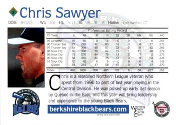 2002 Warning Track Berkshire Black Bears #3 Chris Sawyer Back
