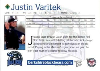 2002 Warning Track Berkshire Black Bears #4 Justin Varitek Back