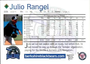 2002 Warning Track Berkshire Black Bears #7 Julio Rangel Back