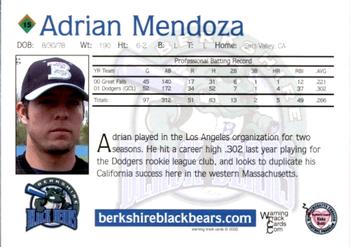 2002 Warning Track Berkshire Black Bears #15 Adrian Mendoza Back