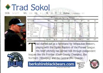 2002 Warning Track Berkshire Black Bears #19 Trad Sokol Back