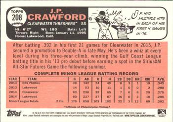2015 Topps Heritage Minor League #208 J.P. Crawford Back