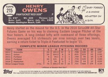 2015 Topps Heritage Minor League #215 Henry Owens Back