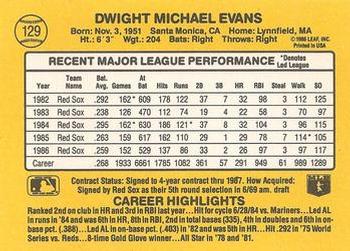 1987 Donruss #129 Dwight Evans Back