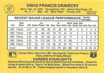 1987 Donruss #187 Dave Dravecky Back