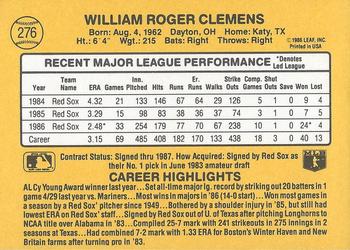 1987 Donruss #276 Roger Clemens Back