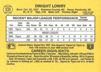 1987 Donruss #338 Dwight Lowry Back