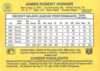 1987 Donruss #389 Bob Horner Back