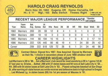 1987 Donruss #489 Harold Reynolds Back