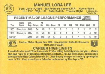 1987 Donruss #518 Manny Lee Back