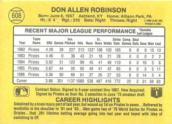 1987 Donruss #608 Don Robinson Back