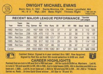 1987 Donruss #129 Dwight Evans Back