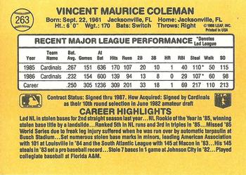 1987 Donruss #263 Vince Coleman Back