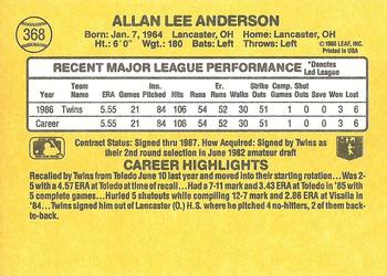 1987 Donruss #368 Allan Anderson Back