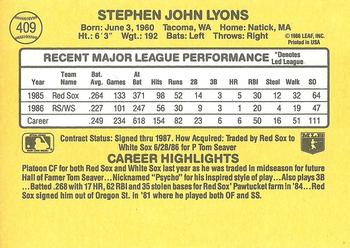 1987 Donruss #409 Steve Lyons Back